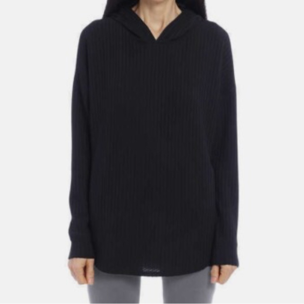 Chaser Waffle Knit Black Hooded Sweater